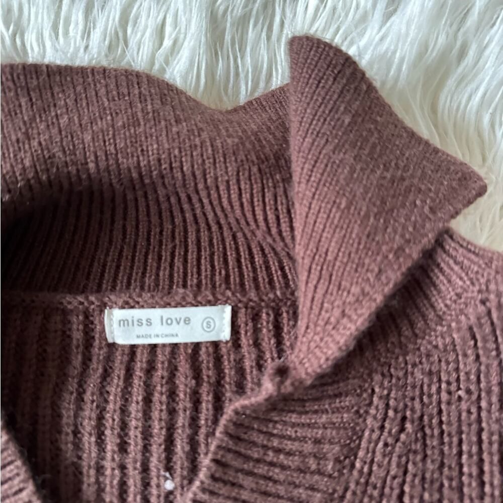 Miss Love Brown Collar Crop Sweater - Picture 6 of 7